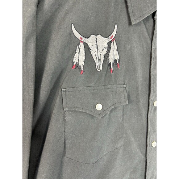 VTG High Noon Pearl Snap Western Shirt Men's XL Cow Skull Embroidered Black - Picture 4 of 10